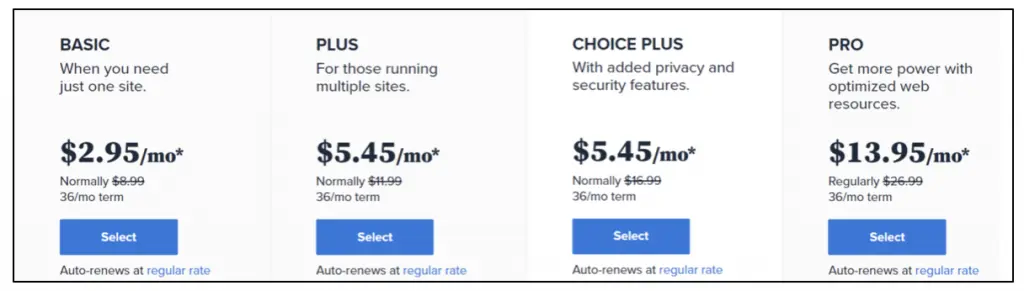 sitio web vs bluehost