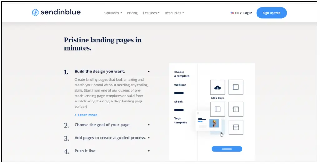páginas de destino de sendinblue