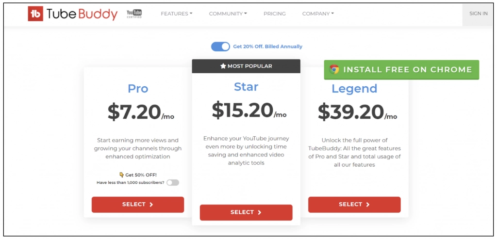 precios de tubebuddy