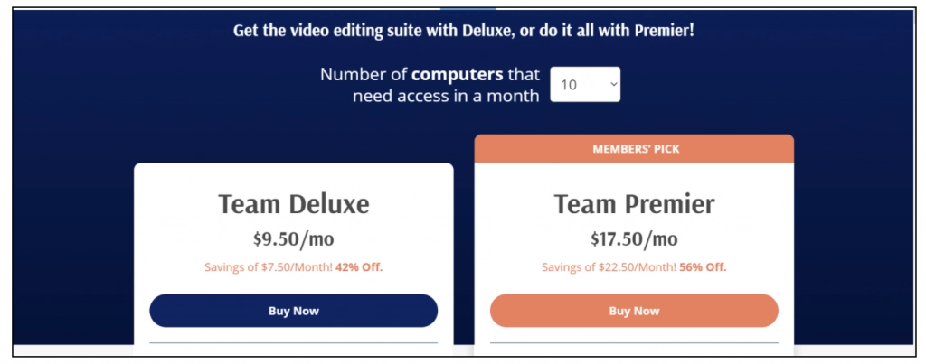 planes de equipo de precios screencastomatic