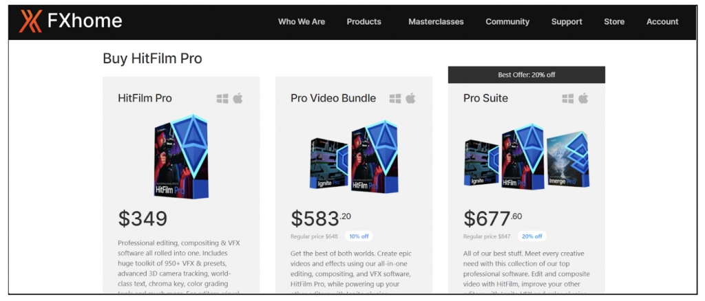 costo del editor de video hitfilm