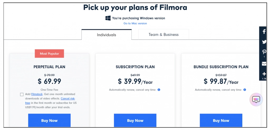 costo del precio del software de edición de video