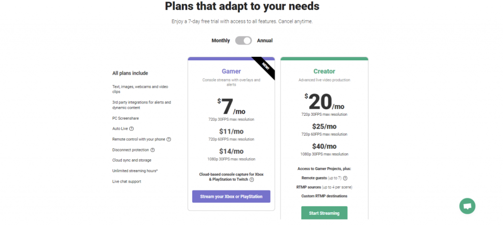 quanto costa il software di streaming live