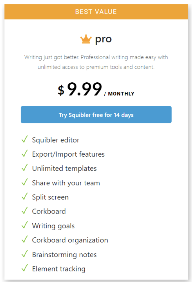 Kosten für Squibler Drehbuch-Software
