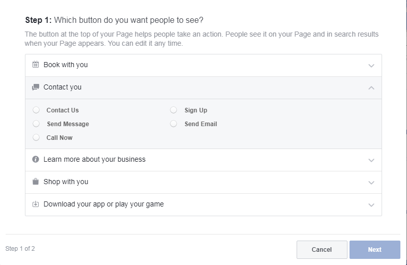página de negócios do facebook