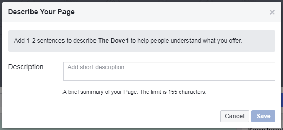 Descrição da página do Facebook