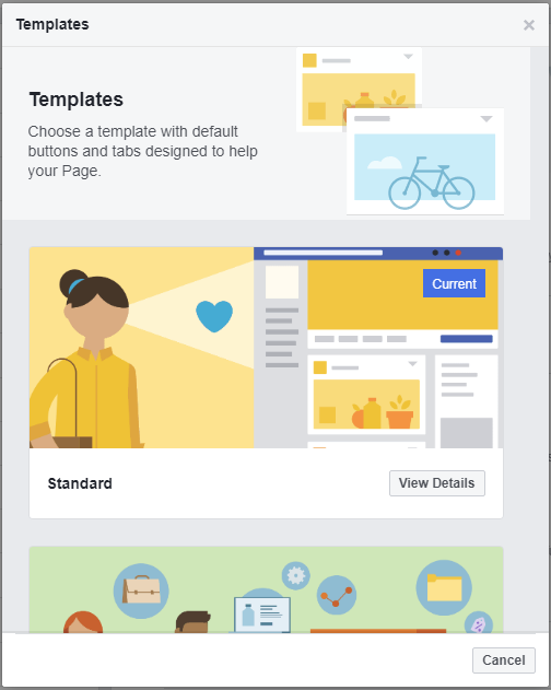 Modelo de página do Facebook