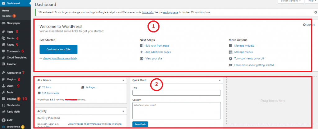 WordPress Admin Dashboard