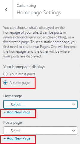 การตั้งค่าโฮมเพจ WordPress