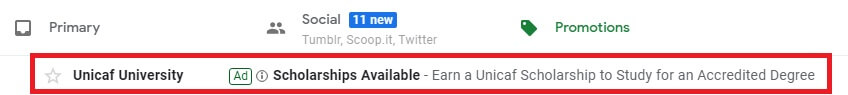 Os anúncios de e-mail são exibidos no Gmail