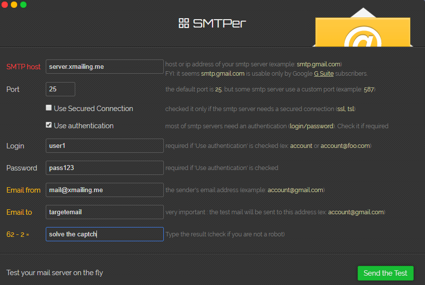 smtper teste smtp