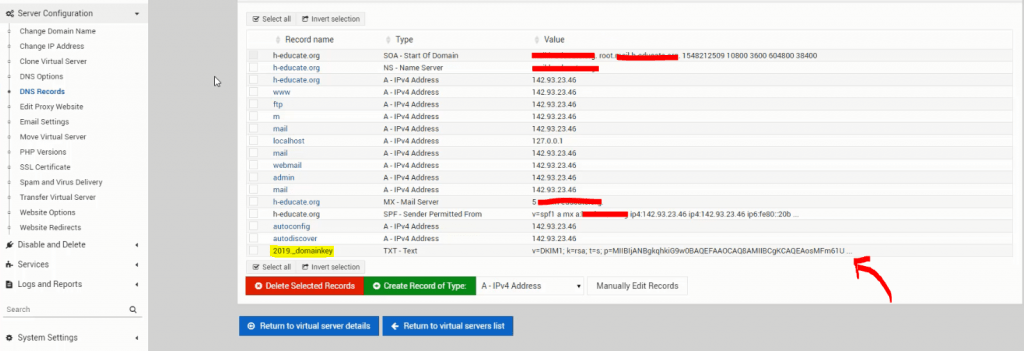 ตั้งค่าเซิร์ฟเวอร์ SMTP - คีย์ dkim ของเว็บมิน