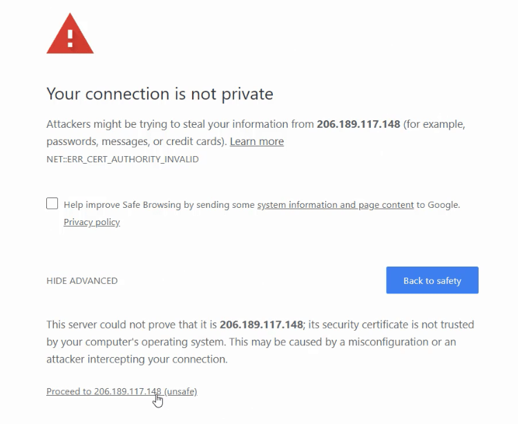ตั้งค่าเซิร์ฟเวอร์ SMTP - คำเตือนเกี่ยวกับ SSL ของเว็บมิน