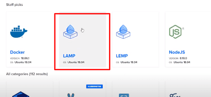 scegli la lampada in digitalocean