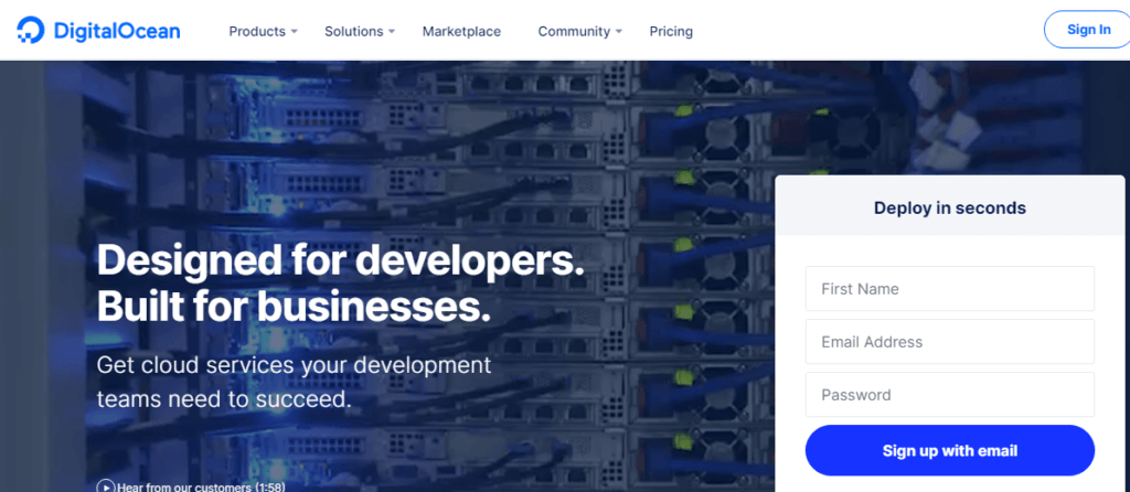 pagina de destinație digitalocean