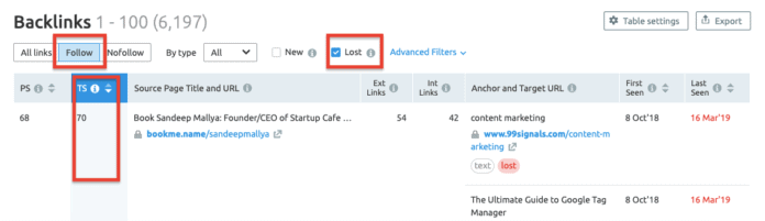 Récupérer les backlinks sur SEMRush