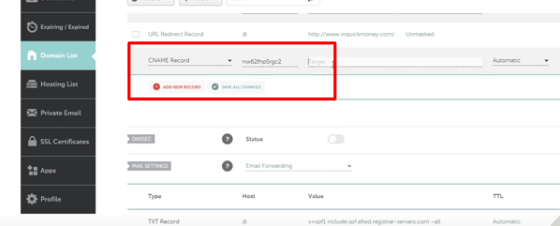 zmień rekord dns