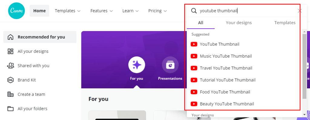 YouTube küçük resmi için Canva'yı kullanın