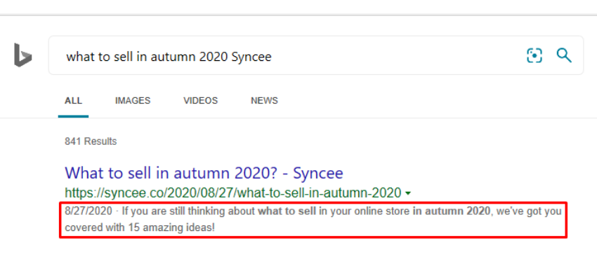 Există un exemplu despre cum funcționează meta descrierile.
