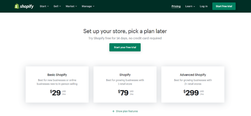 Shopify التسعير Shopify pricing