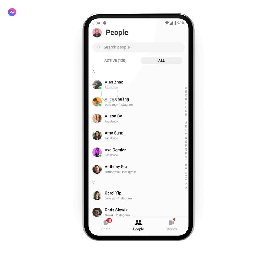 Messenger partager des contacts