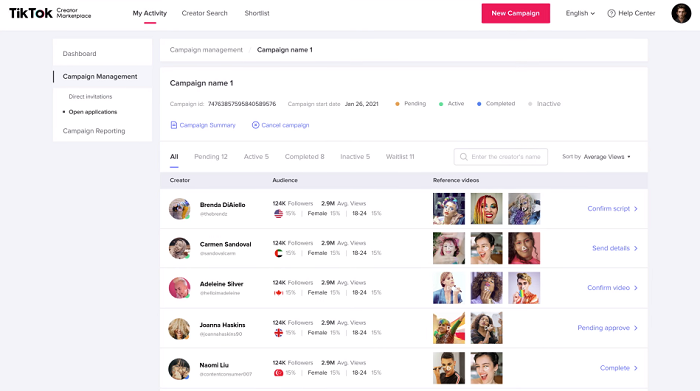 Otwarte aplikacje TikTok