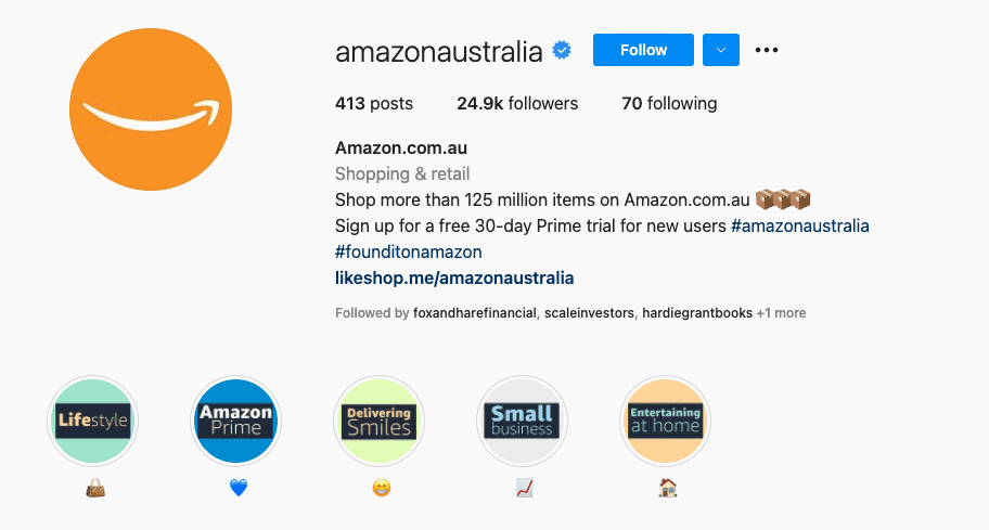 ประวัติ Instagram ของ Amazon Australia