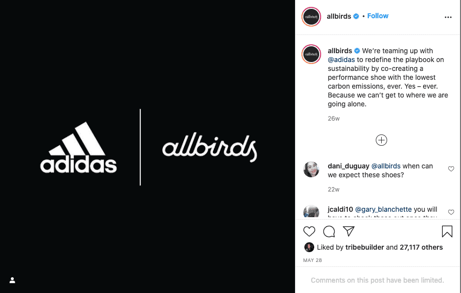 مثال على علامتين تجاريتين تتعاونان على Instagram.
