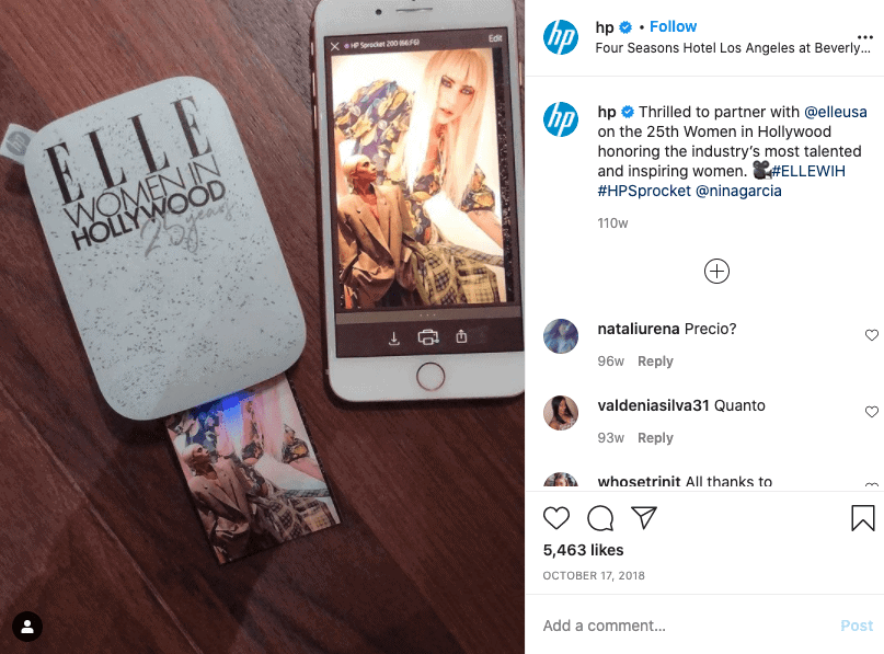 مثال على تعاون علامة تجارية على Instagram.
