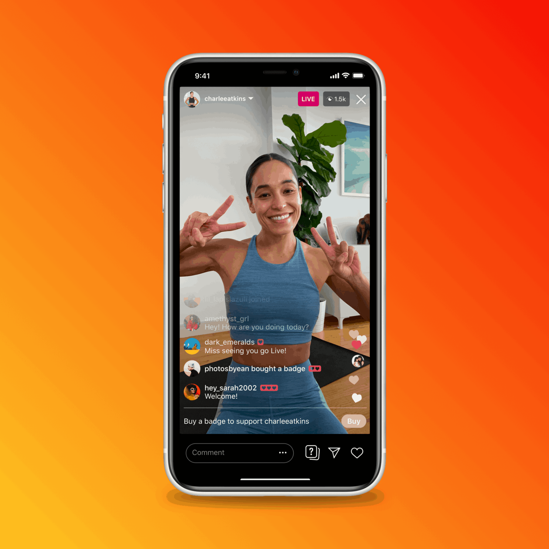 Instagram canlı rozetleri örneği.
