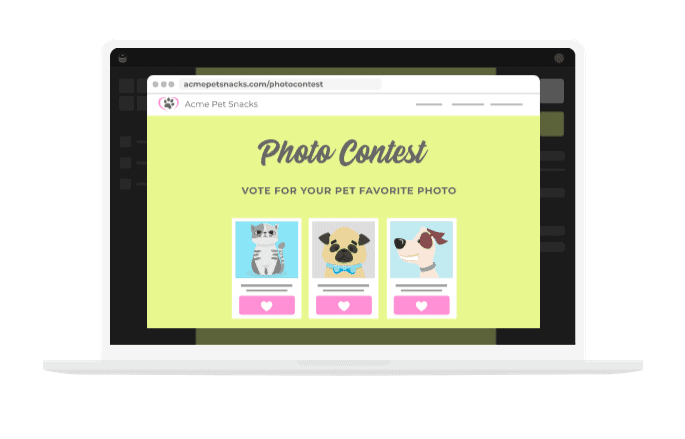 Ejemplo de concurso de shortstack que presenta un concurso de fotografía en el que la audiencia de fotos de mascotas se siente mejor