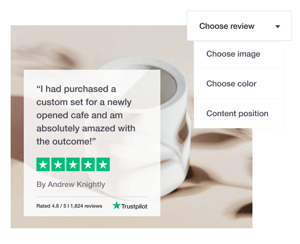Ejemplo de revisión de Trustpilot de un cliente satisfecho que se jacta de su cafetería recién inaugurada