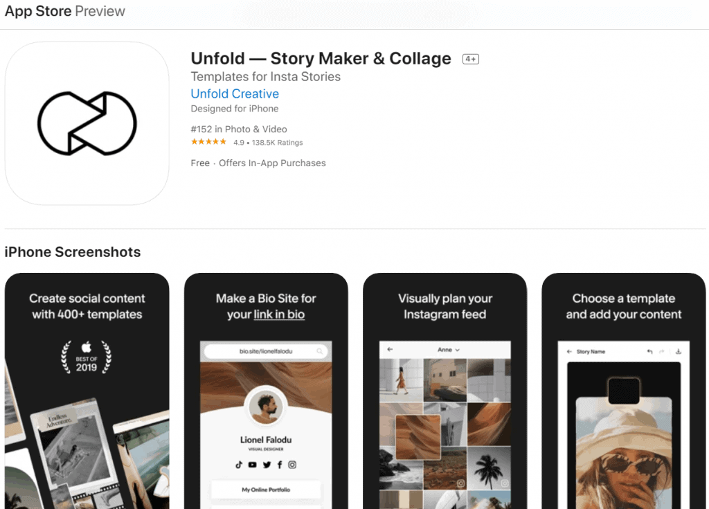 Unfold Story Maker y Collage
