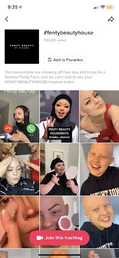 Page de résultats TikTok pour le hashtag Fenty Beauty House