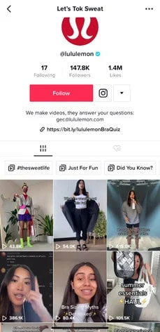 Contul TikTok al lui Lululemon