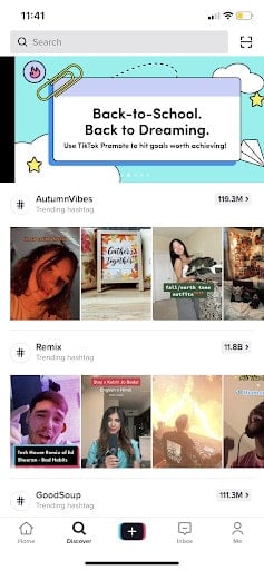 Страница тенденций TikTok