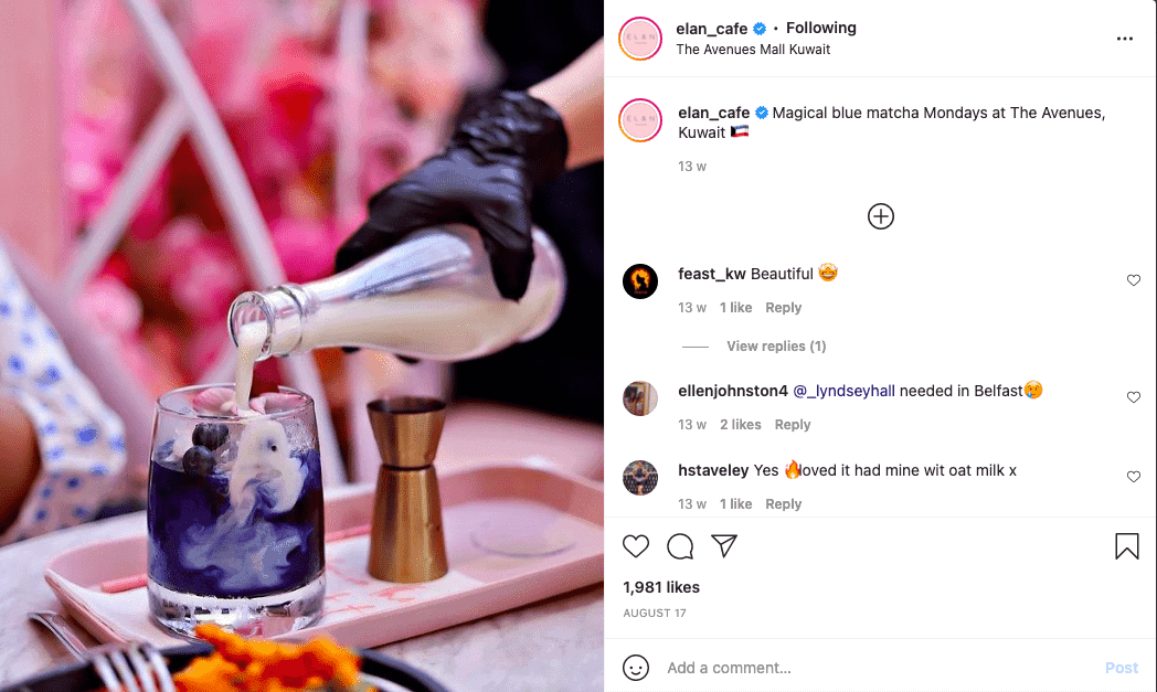 Poza Elan pe instagram care arată că masa devine o experiență