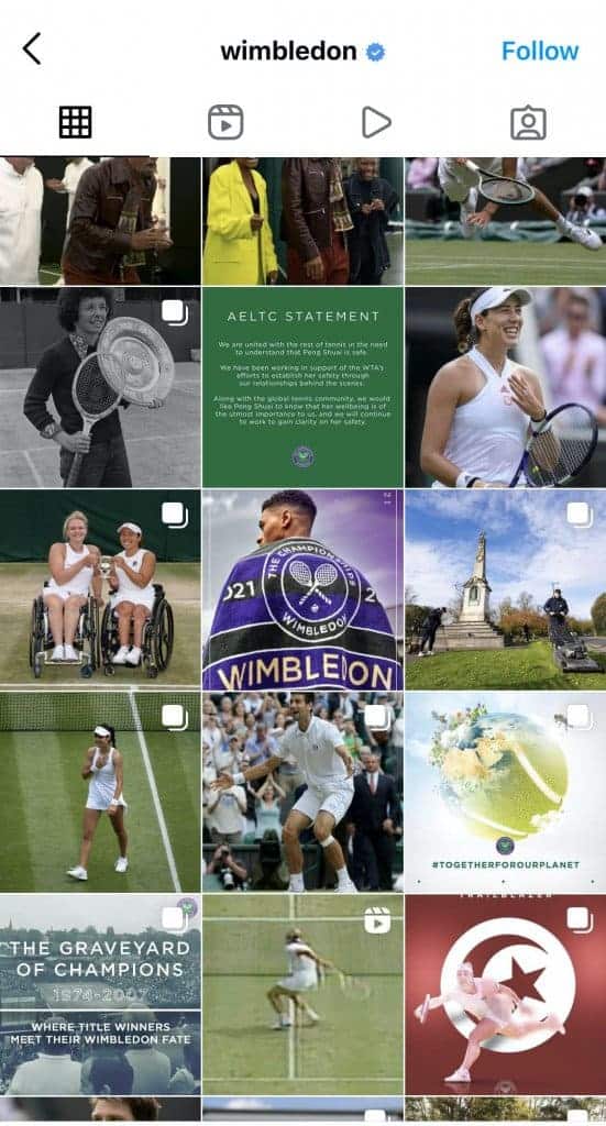 Feed Instagram de la Wimbledon
