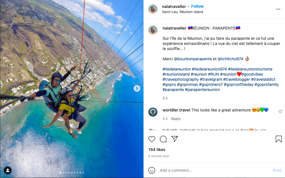 Пост GoPro в Instagram, на котором показаны люди, летающие на дельтаплане