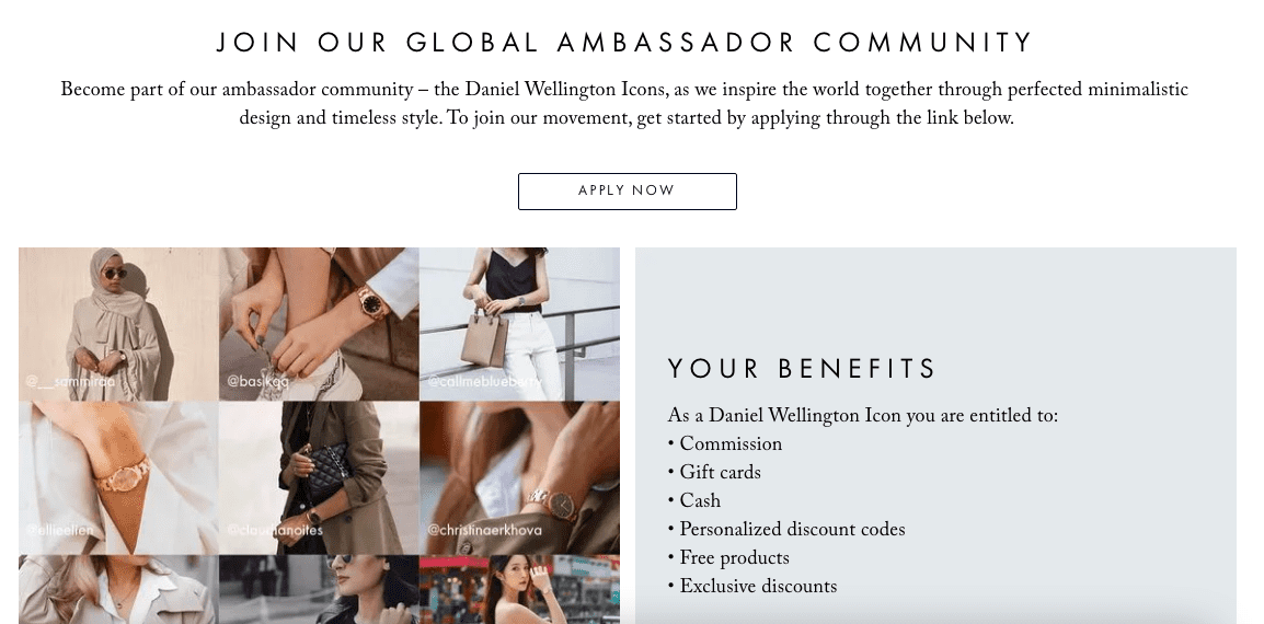 Programa de influencers dirigido por Daniel Wellington