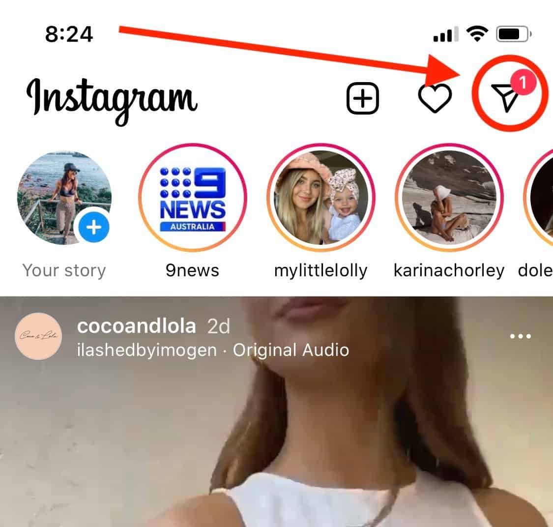 Ubicación de la bandeja de entrada de Instagram