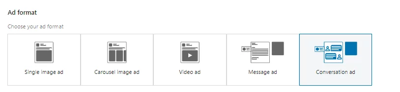 Sélection du format d'annonce LinkedIn