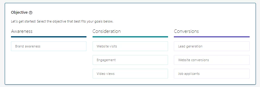 Sélection de l'objectif publicitaire LinkedIn