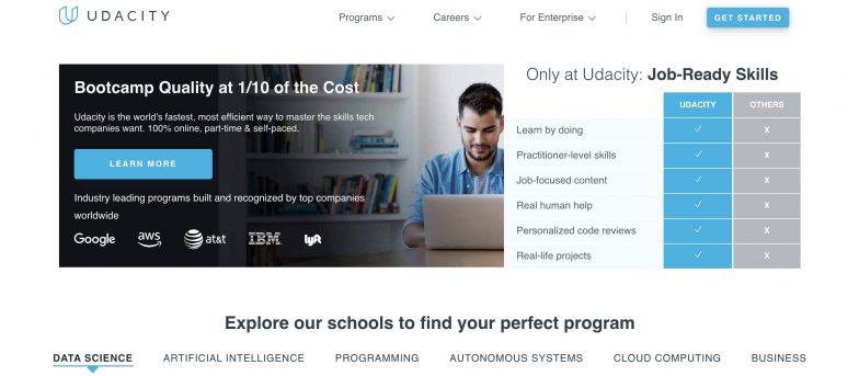 Udacity ana sayfası