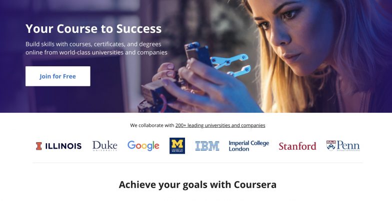 Coursera ana sayfası