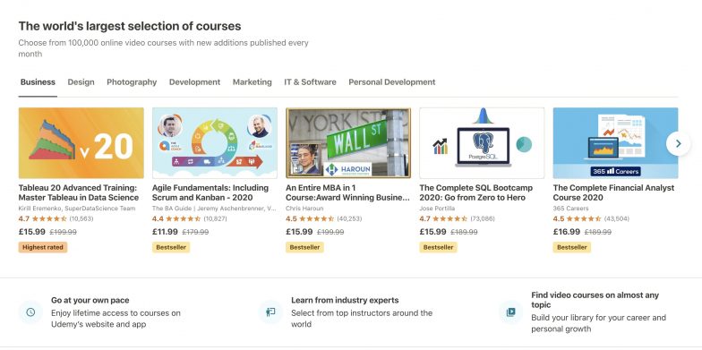 Udemy Business kurslarının listesi