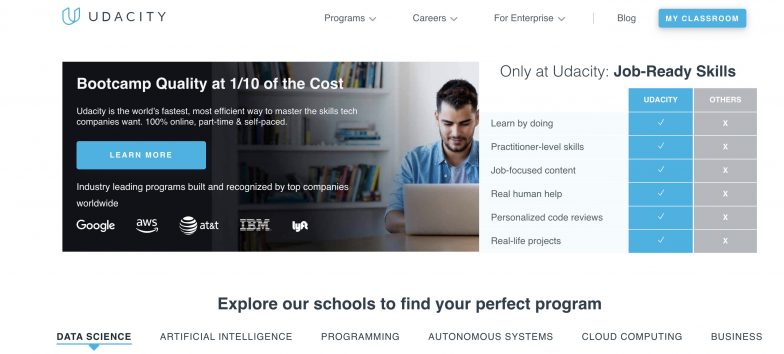 Halaman beranda Udacity