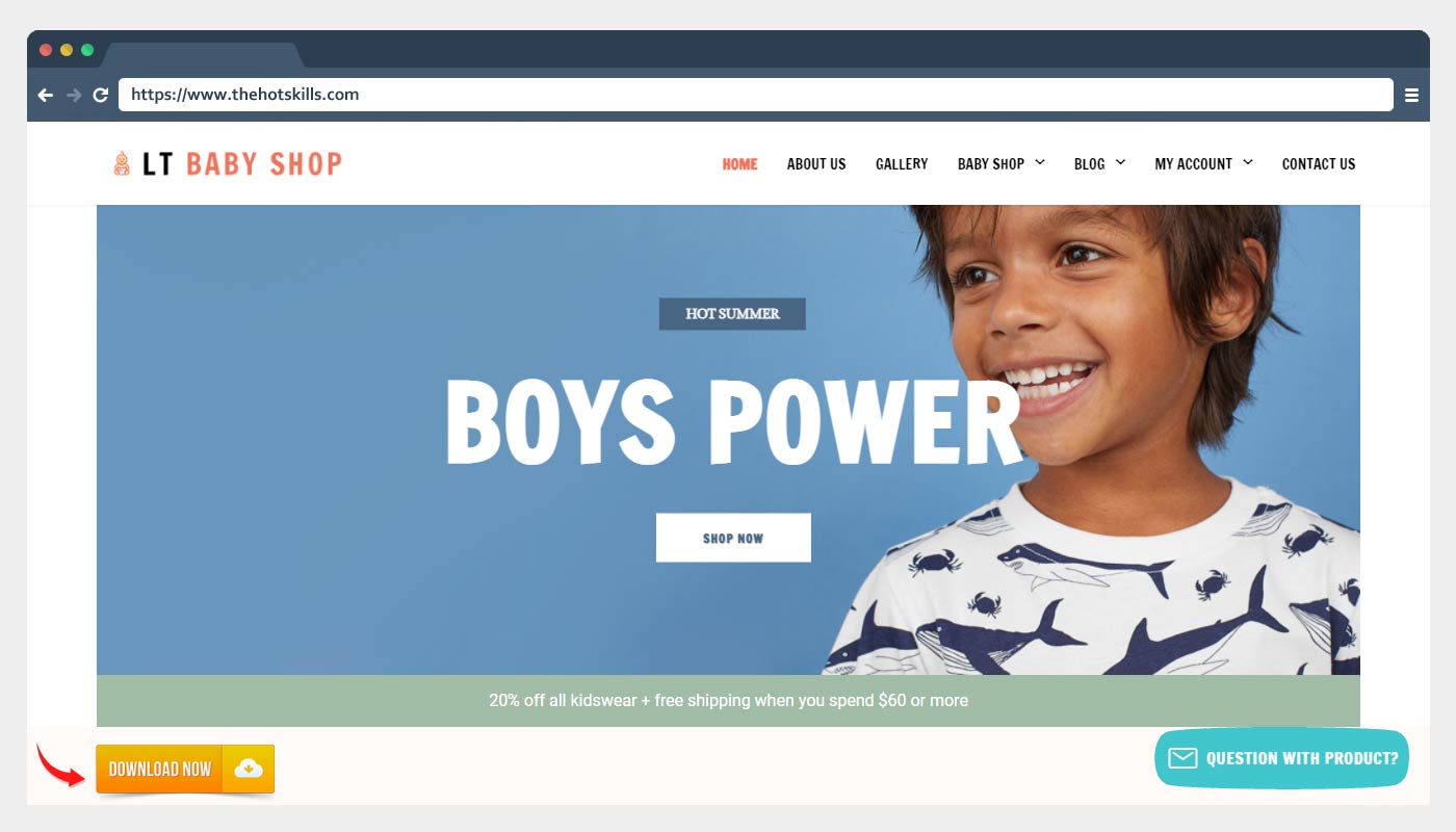 LT Baby Shop - Ücretsiz Çocuk Mağazası WordPress Teması