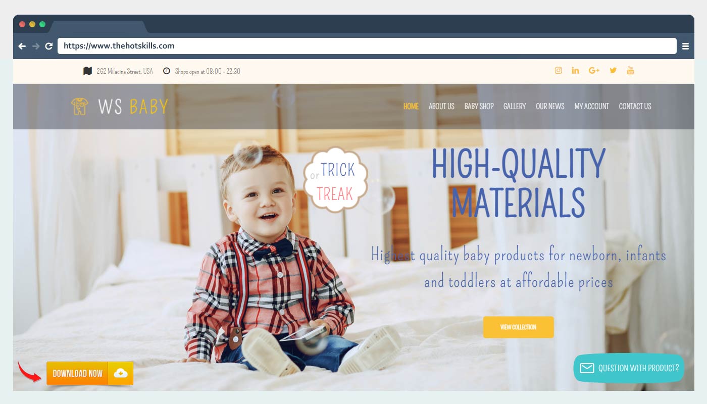 WS Baby – Ücretsiz Çocuk Giyim Mağazası WordPress Teması