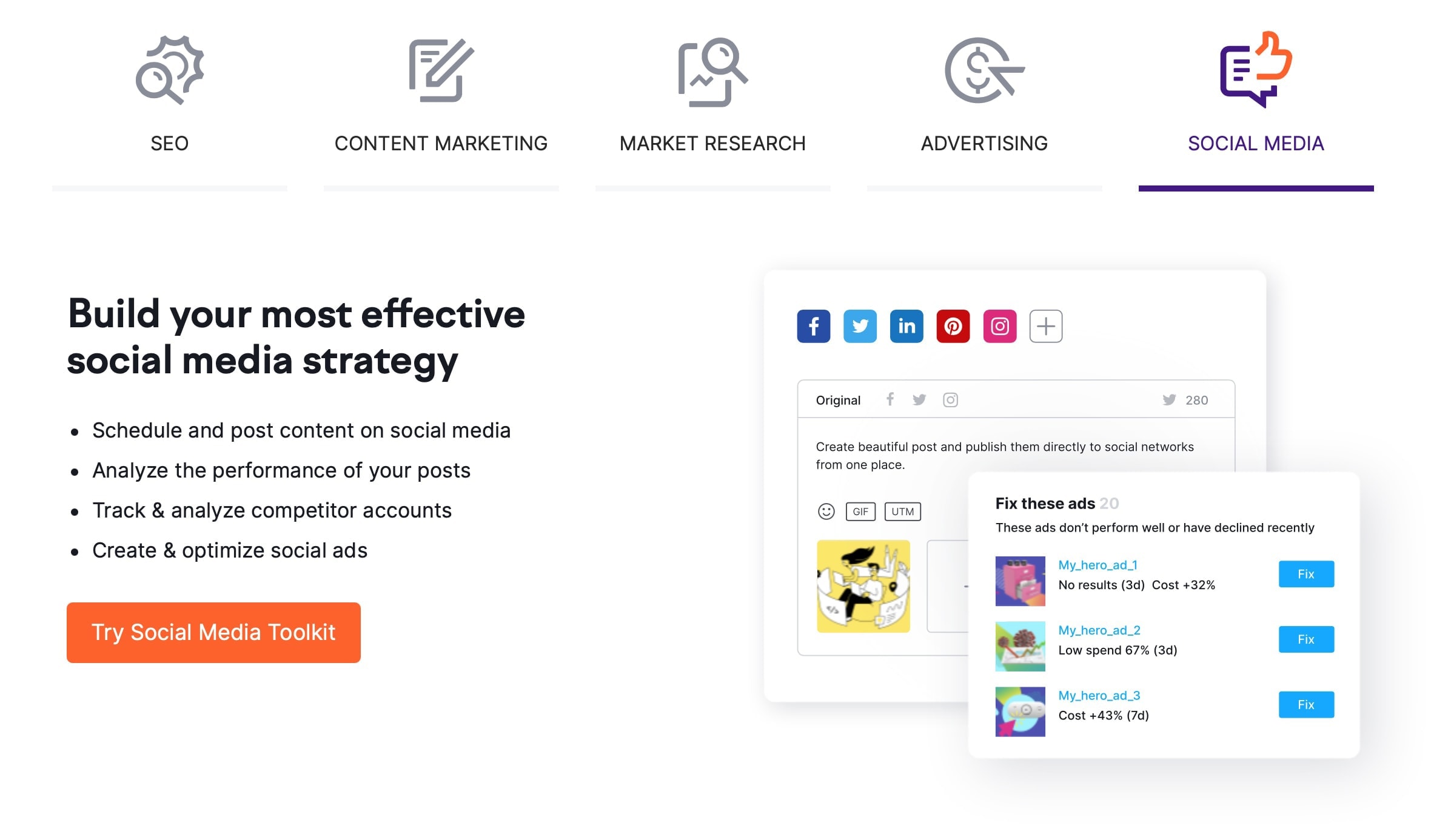 Outils de marketing des médias sociaux SEMrush